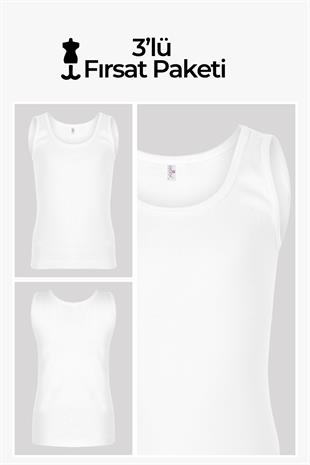 Erdem 3-Piece White Ribbed Boys Undershirt 3050