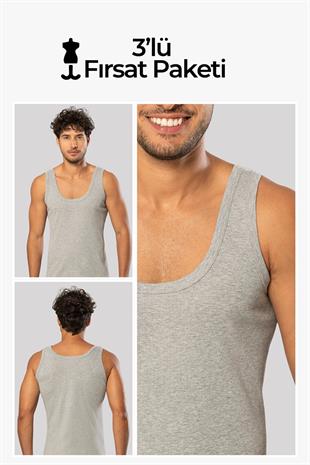 Erdem Gri 3lü  Erkek Ribana Atlet 1110G3
