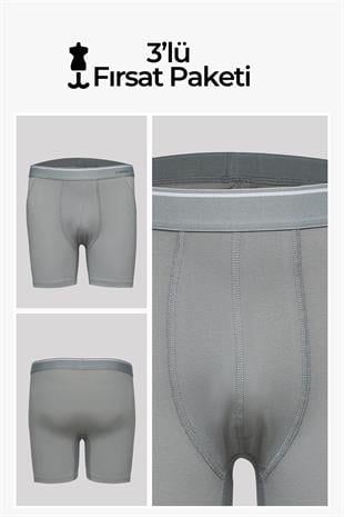 Erdem Gri 3lü  Pamuk Elastan Uzun Boxer 1470