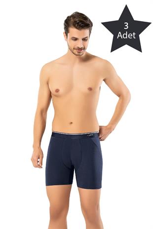 Erdem Lacivert 3lü  Pamuk Elastan Uzun Boxer 1470