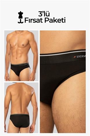 Erdem Siyah 3lü  Pamuk Elastan Slip 1340
