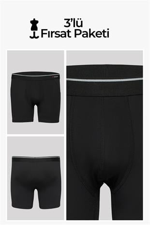 Erdem Siyah 3lü  Pamuk Elastan Uzun Boxer 1470