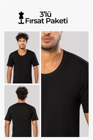 Erdem 3lü Siyah Penye O Yaka T-Shirt 11503