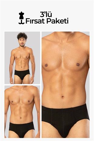 Erdem Siyah 3lü  Penye Slip 13003