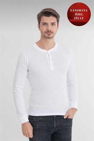 Erdem Beyaz Düğmeli Kaşkorse Uzun Kollu Tişört 1126