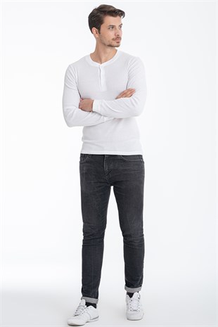 Erdem Beyaz Düğmeli Kaşkorse Uzun Kollu Tişört 1126