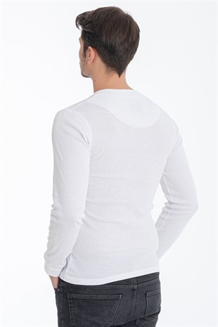 Erdem Beyaz Düğmeli Kaşkorse Uzun Kollu Tişört 1126