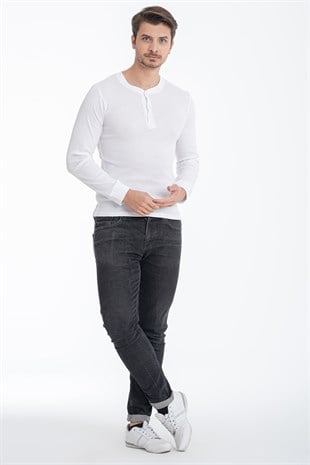 Erdem Beyaz Düğmeli Kaşkorse Uzun Kollu Tişört 1126