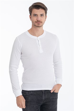 Erdem Beyaz Düğmeli Kaşkorse Uzun Kollu Tişört 1126