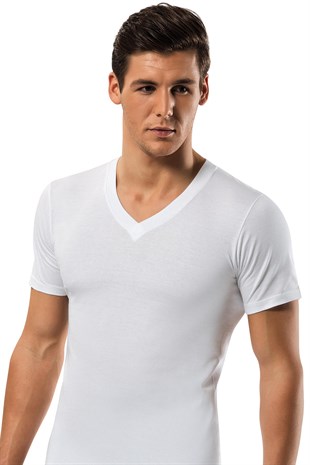 Erdem Beyaz Penye V Yaka Tişört 1167