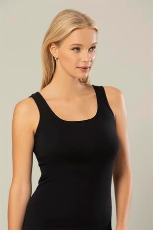 Erdem Siyah Pamuklu Süper İnce Modal Ribana Atlet 2328