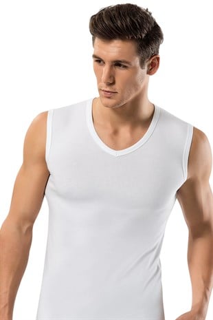 Erdem İç Giyim Beyaz Slim Fit Kolsuz Derin V Yaka Atlet