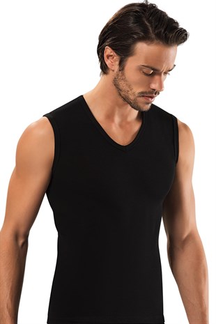 Erdem Siyah Slim Fit Kolsuz Derin V Yaka Atlet 1118