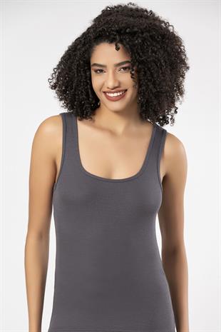 Weweus Antrasit  Viskon Kaşkorse Yumuşak Dokulu Atlet Body Tişört  2106