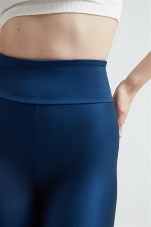 Weweus Lacivert Bayan Biker Parlak Tayt 1092