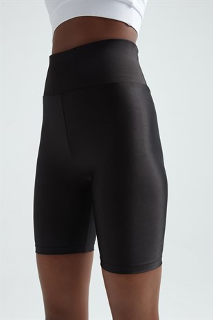 Weweus Siyah Bayan Biker Parlak Tayt 1092