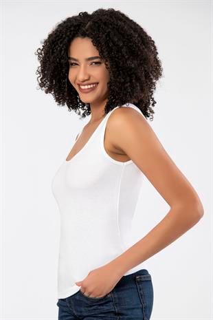 Weweus Beyaz  Viskon Kaşkorse Yumuşak Dokulu Atlet Body Tişört  2106