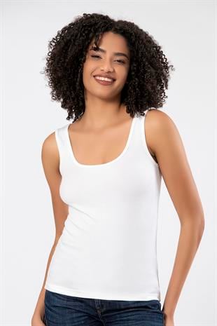 Weweus Beyaz  Viskon Kaşkorse Yumuşak Dokulu Atlet Body Tişört  2106