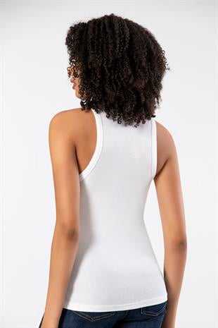 Weweus Beyaz  Viskon Kaşkorse Halter Yaka Yumuşak Dokulu Atlet Body Tişört  2107