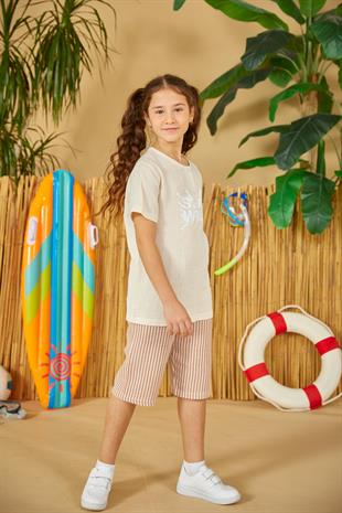 Weweus Ekru Kız Çocuk Düğmeli Pijama Takımı 805