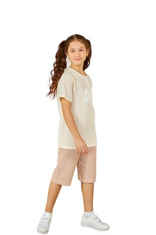 Weweus Ekru Kız Çocuk Düğmeli Pijama Takımı 805