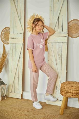 Weweus Gül Kurusu Kız Çocuk Düğmeli Pijama Takımı 804