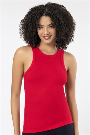 Weweus Kırmızı  Viskon Kaşkorse Halter Yaka Yumuşak Dokulu Atlet Body Tişört  2107