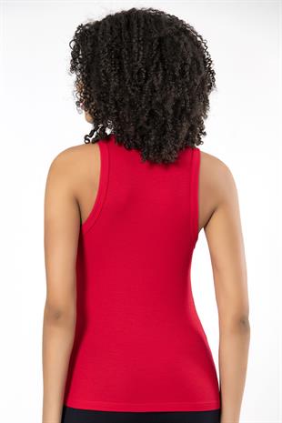 Weweus Kırmızı  Viskon Kaşkorse Halter Yaka Yumuşak Dokulu Atlet Body Tişört  2107