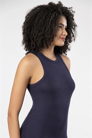 Weweus Lacivert  Viskon Kaşkorse Halter Yaka Yumuşak Dokulu Atlet Body Tişört  2107