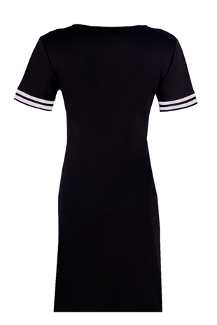 Weweus Siyah Kadın Şeritli Yarım Kol Elbise 245