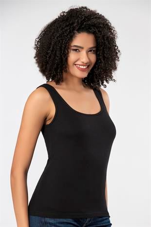 Weweus Siyah Viskon Kaşkorse Yumuşak Dokulu Atlet Body Tişört  2106