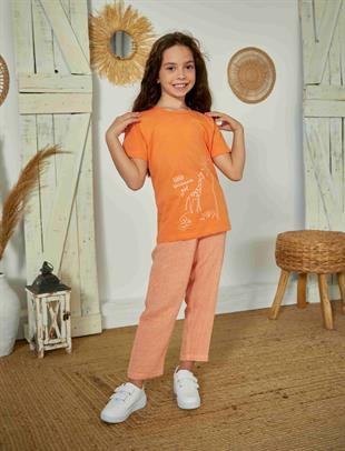 Weweus Turuncu Kız Çocuk Pijama Takımı 823