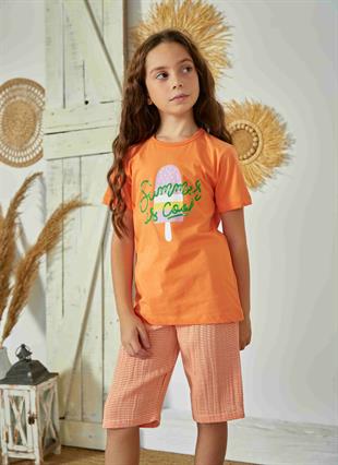Weweus Turuncu Kız Çocuk Pijama Takımı 827