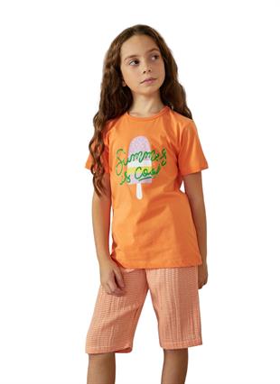 Weweus Turuncu Kız Çocuk Pijama Takımı 827