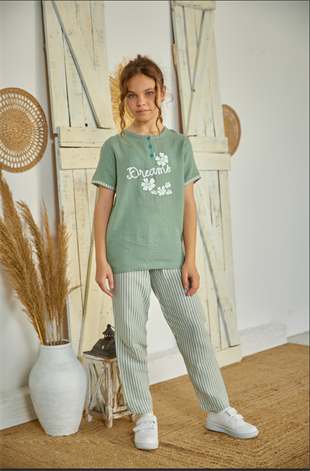 Weweus Yeşil Kız Çocuk Düğmeli Pijama Takımı 804