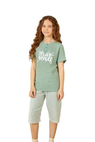 Weweus Yeşil Kız Çocuk Düğmeli Pijama Takımı 805