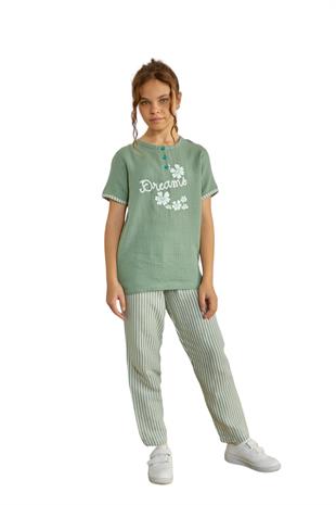 Weweus Yeşil Kız Çocuk Düğmeli Pijama Takımı 804
