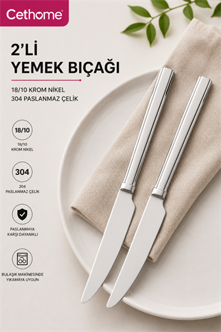 Gümüş Renk 2li 18/10 Paslanmaz Çelik Yemek Bıçağı
