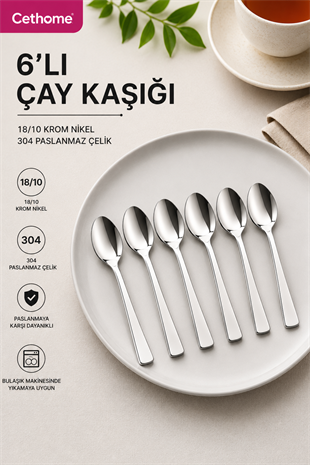 Gümüş Renk 6lı 18/10 Paslanmaz Çelik Çay Kaşığı