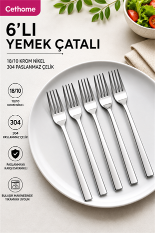 Gümüş Renk 6lı 18/10 Paslanmaz Çelik Yemek Çatalı
