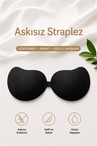 Siyah Askısız Straplez Önden Klipsli Yapışkanlı Sütyen
