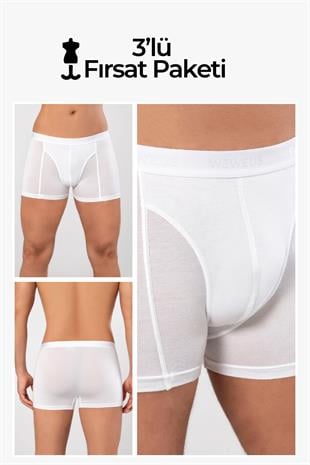 Weweus Beyaz 3lü Micro Modal Premium Erkek Boxer 14183
