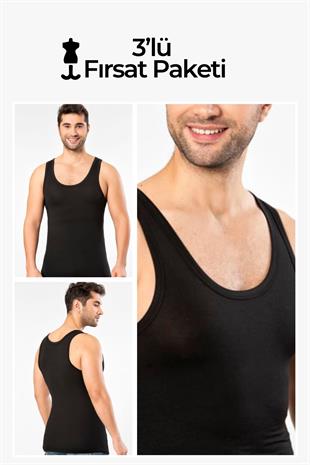 Weweus Siyah 3lü Micro Modal Premium Erkek Atlet 11333
