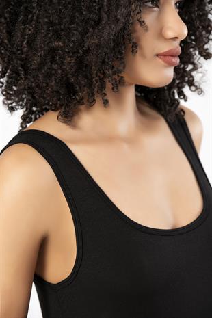 Weweus Siyah 3lü Micro Modal Premium Kadın Atlet Tshirt Body 21103