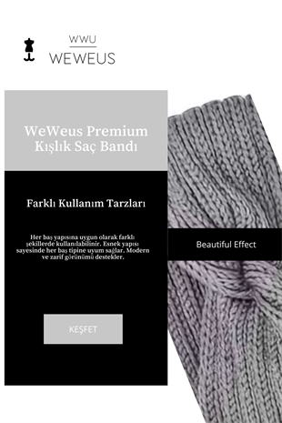 WeWeus Gri Örme Kışlık Premium Kadın Saç Bandı