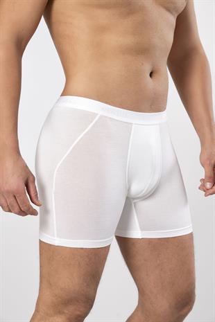 Weweus Beyaz Micro Modal Premium Erkek Uzun Boxer 1419