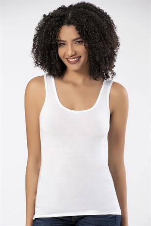 Weweus Beyaz Micro Modal Premium Kadın Atlet Tshirt Body 2110