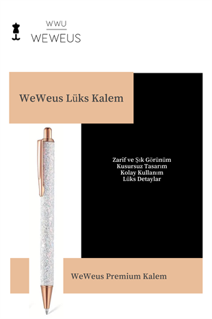 WeWeus Beyaz Rose Detaylı Beyaz Simli Lüks Tükenmez Kalem
