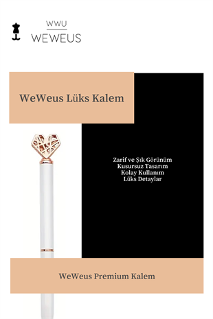 WeWeus Beyaz Rose Detaylı Kalpli Lüks Tükenmez Kalem