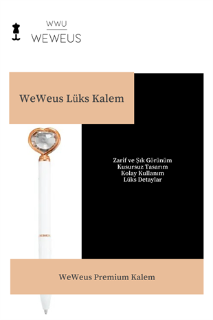WeWeus Beyaz Rose Detaylı Kristal Kalpli Lüks Tükenmez Kalem